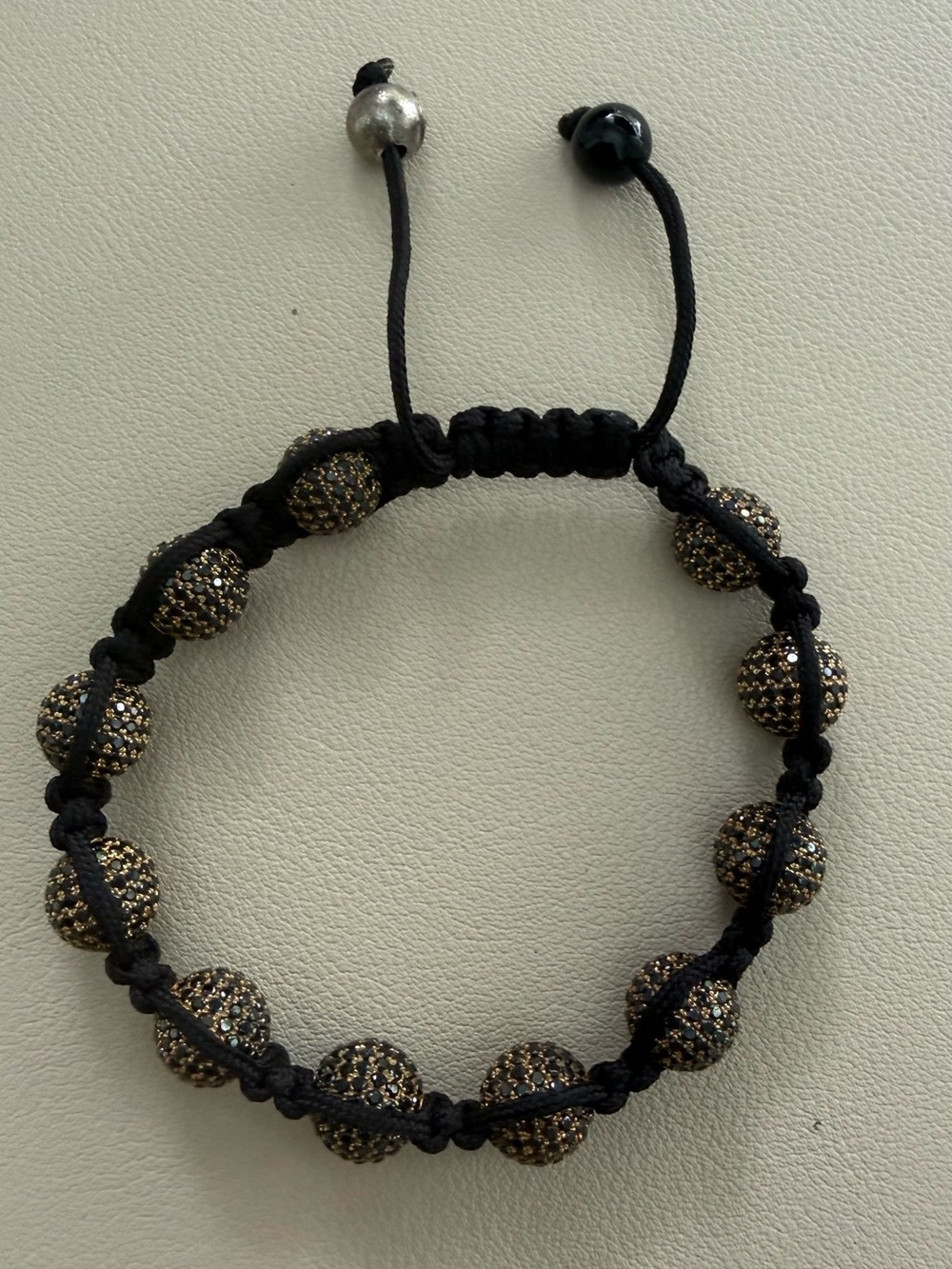 Beaded Macramé Bracelet with Black and Gold Pave Beads